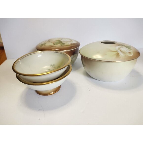 Vintage R S Germany Porcelain Hair Receiver "Set" Hand Painted 1930's - Picture 7 of 11